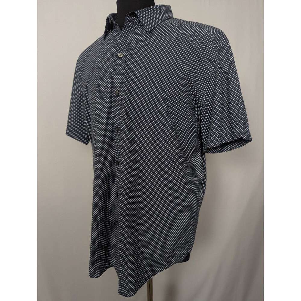 BOSS Hugo Boss Sharp Fit Blue Polka Dot Short Sleeve Button Shirt Linen Men’s XL